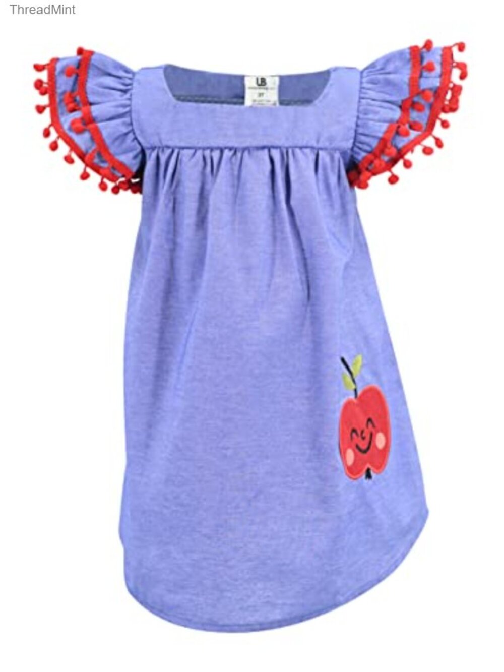 Kids Denim Apple Dress A-Line Short Sleeve Back to School